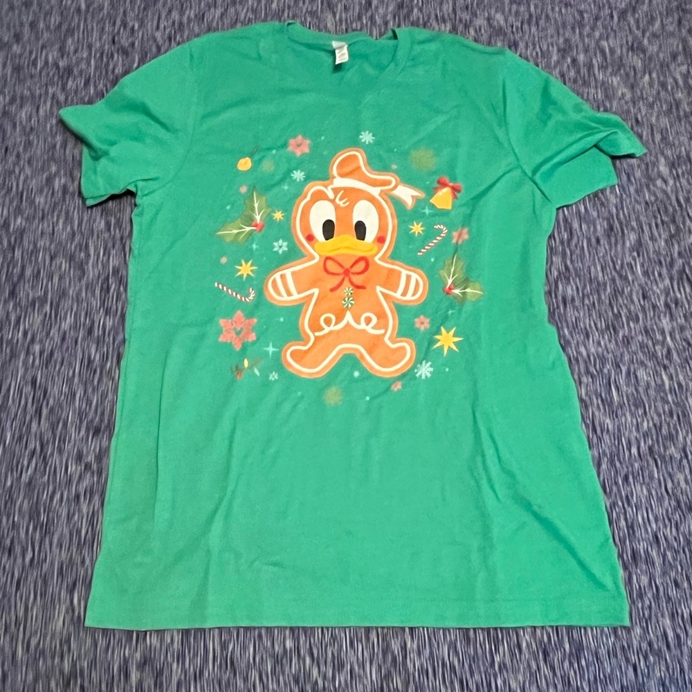 NWT- never worn, custom Donald Duck Disney gingerbread Christmas time shirt.